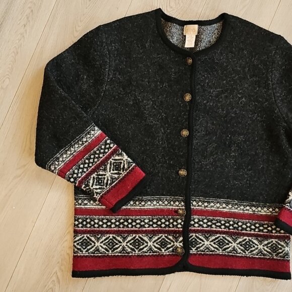 Vintage Cleo Nordic Wool Neuteral Cardigan Sweater Large - Picture 3 of 14